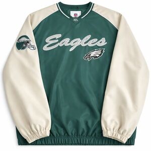 NFL Team Pullover Jacket in Dark Green & Cream Accents eagles fan size xl